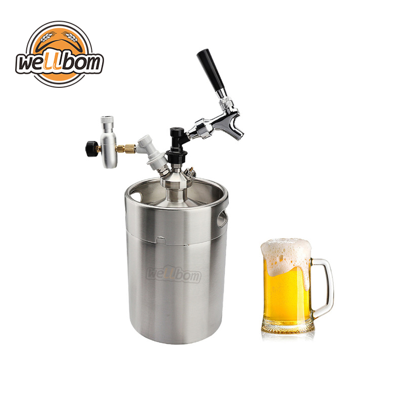 5L Mini Beer Keg Growler for Craft Beer Dispenser System CO2 Draft Beer Faucet with Perfect Pour Regulator,wellbom.com